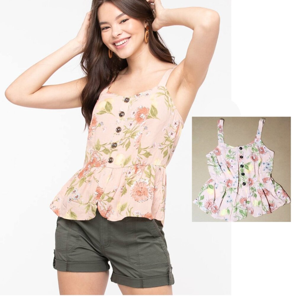 Lily White Floral Cami Peplum Top - Size L
